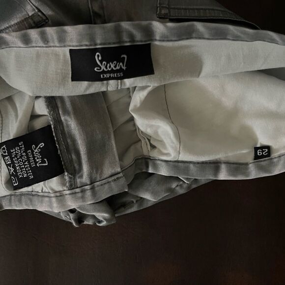 Seven 7 Express Vintage Silver Ruched Women’s Flare Pants Zip Front Y2K EUC 29 - Picture 7 of 8